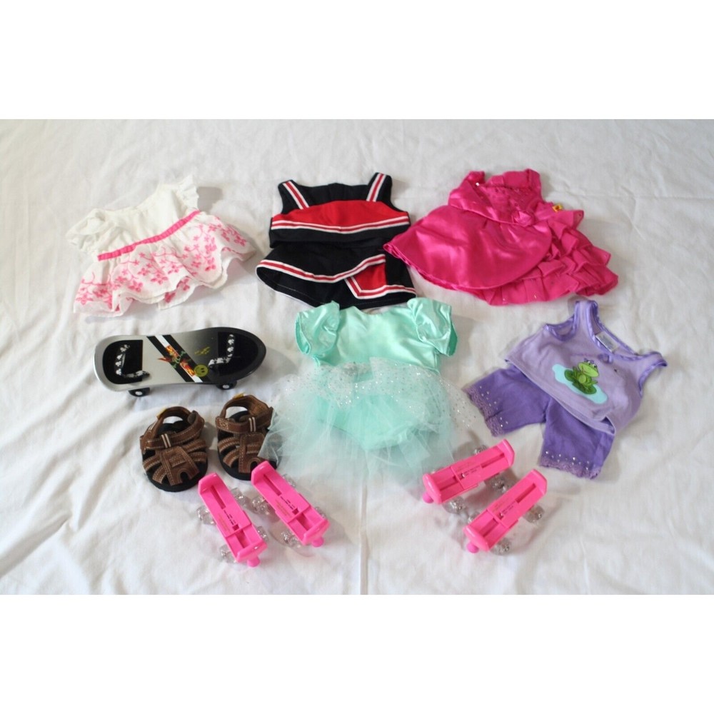 Build A Bear Outfits and Accessories Lot Dresses Pjs Cheer Roller Skates Shoes